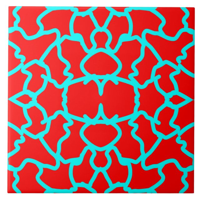 Bright red and teal attractive pattern  ceramic tile (Front)