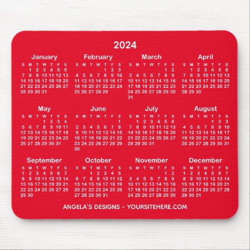 Bright Red and White 2024 Calendar Promotional Mouse Pad