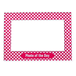 Bright Red and White Checkered Custom Photo Magnetic Picture Frame