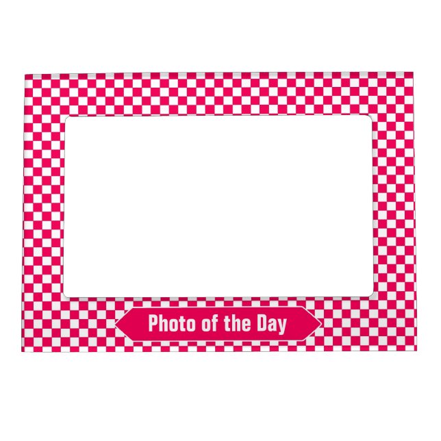 Bright Red and White Checkered Custom Photo Magnetic Picture Frame (Front)