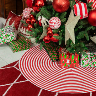 Bright Red and White Concentric Circles Fleece Tree Skirt