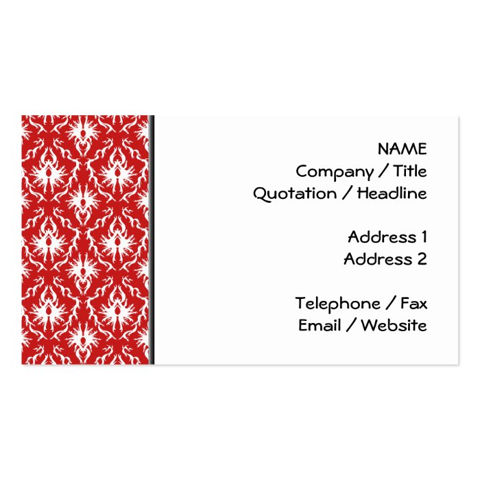 Bright Red and White Damask Pattern. Business Cards