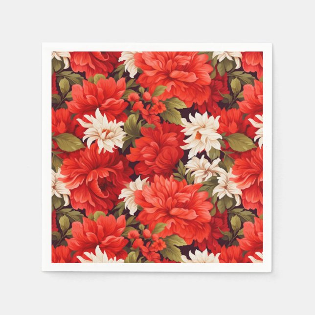 Bright red and white flowers napkins (Front)