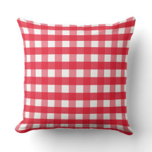 Bright Red and White Gingham Country Throw Pillow