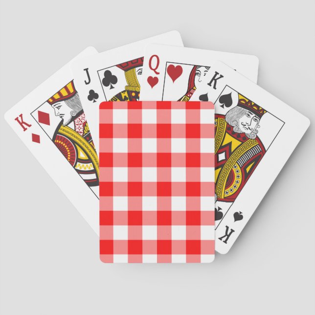 Bright Red and White Gingham Pattern Poker Cards (Back)