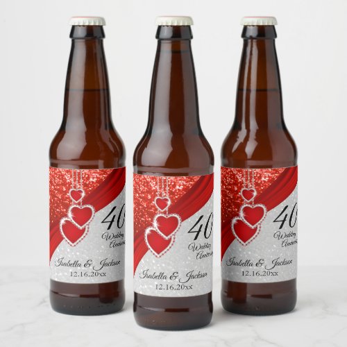 Bright Red and White Glitter Beer Bottle Label