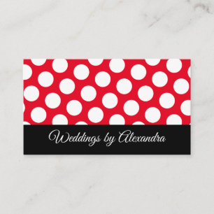 Bright Red and White Polka Dot Black Accent Business Card