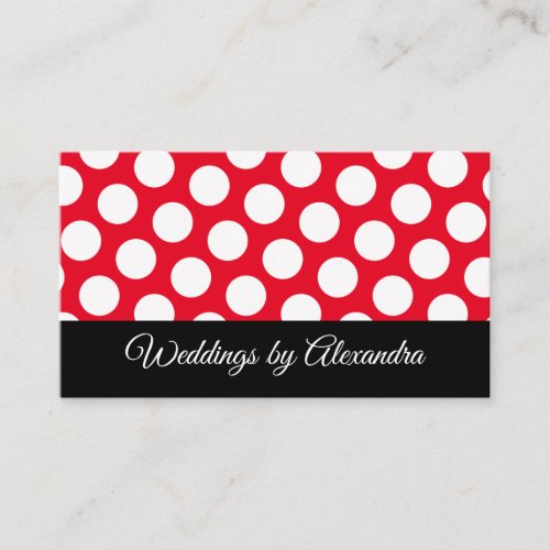 Bright Red and White Polka Dot Black Accent Business Card