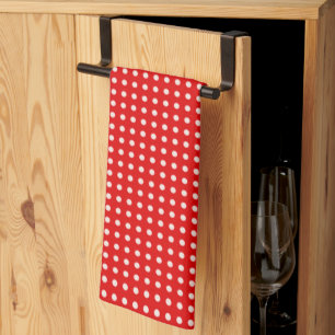 Bright Red and White Polka Dot Pattern   Kitchen Towel