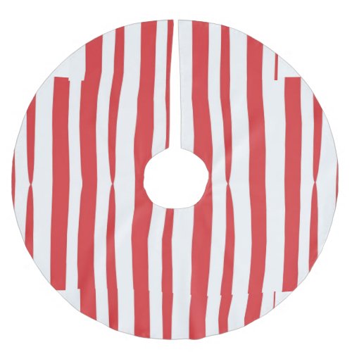 Bright Red and White scripted vertical Stripe Brushed Polyester Tree Skirt