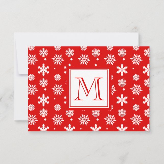 Bright Red and White Snowflakes Pattern 1 with Mon Invitation (Front)
