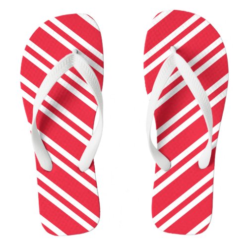 Bright Red and White Stripes Flip Flops