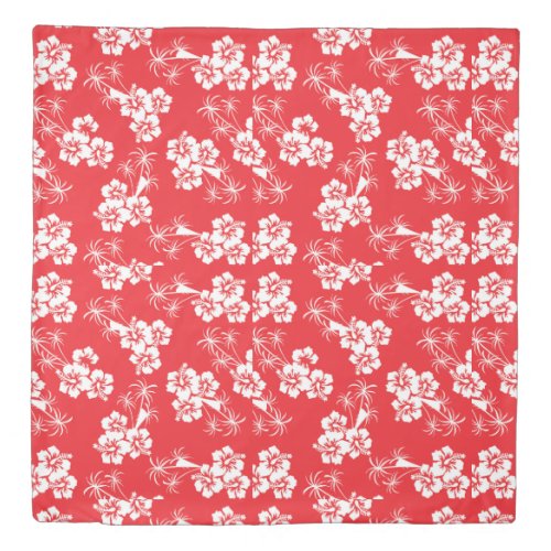 Bright Red And White Tropical Floral Duvet Cover