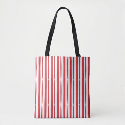 Bright Red and White vertical Stripe Tote Bag