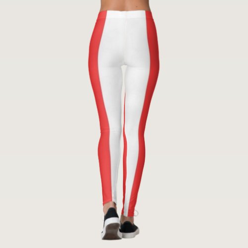 Bright Red and White wide strips Leggings