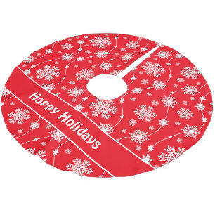 Bright Red and Winter White Snowflake Monogram Brushed Polyester Tree Skirt