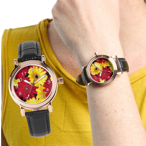 Bright Red and Yellow Gerber Daisies Watch