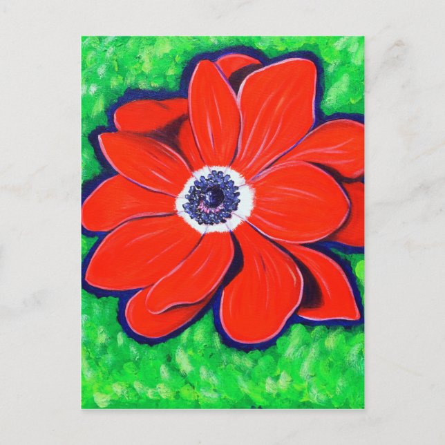 Bright Red Anemone Painting Postcard (Front)
