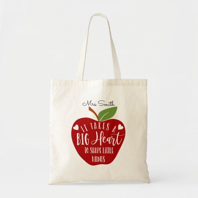 Bright red apple it takes a big heart tote bag (Front)