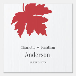 Bright Red Autumn Maple Leaf Wedding Party Sign