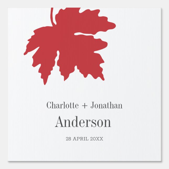 Bright Red  Autumn Maple Leaf Wedding Party    Sign (Front)