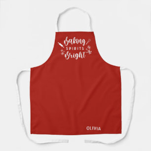 Bright Red Baking Spirits Holiday Apron with Name