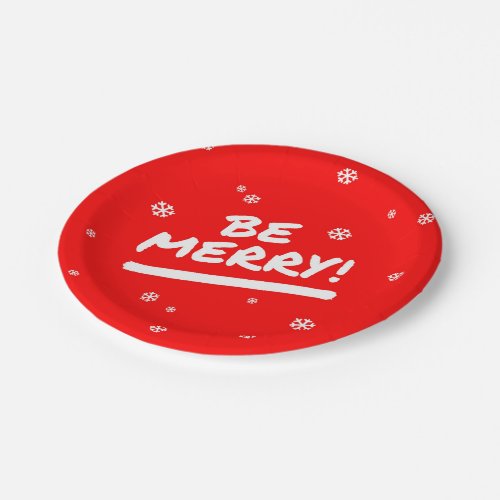 Bright Red Be Merry Christmas Paper Plates