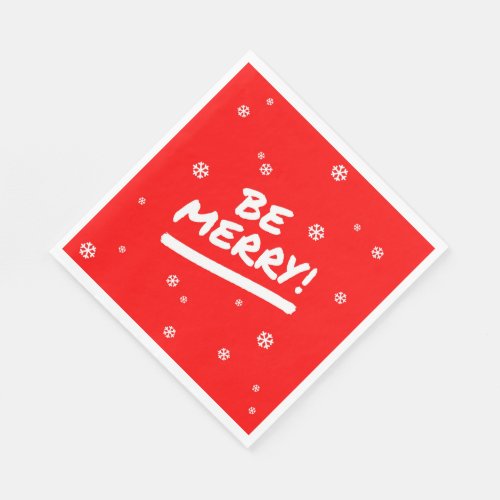 Bright Red Be Merry Christmas Party Napkins