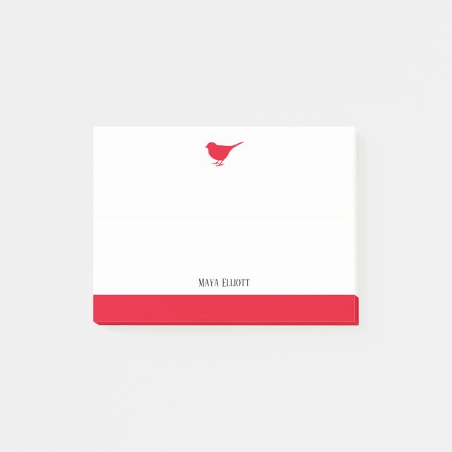 Bright Red Bird & Border on White w/ Name Post-it Notes (Front)