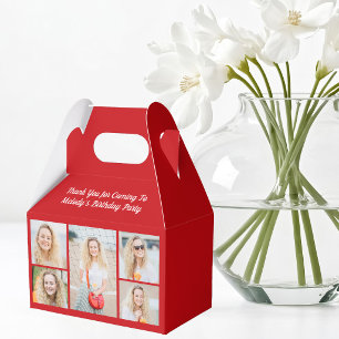 Bright Red Birthday Photo Collage Party Favor Boxes