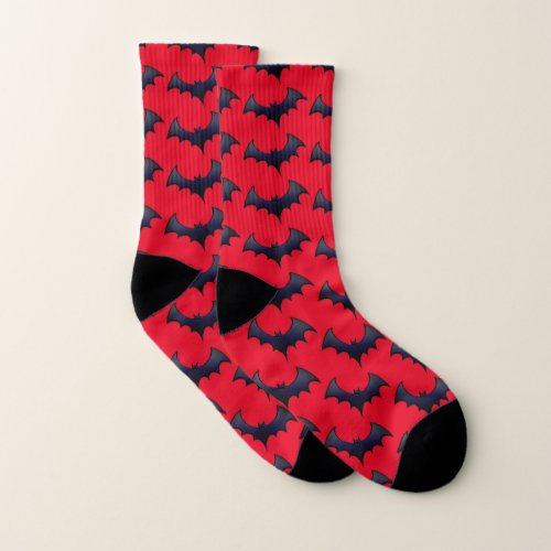 Bright Red Black Bats Pattern Halloween Party 2020 Socks