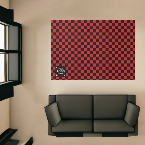 Bright_Red  Black Chessboard Checks Custom Logo Rug