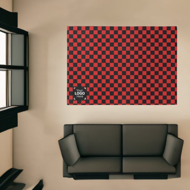 Bright-Red / Black Chessboard Checks: Custom Logo Rug (Insitu (Indoor 1))