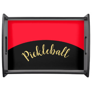 Bright Red Black Curve Color Block Pickleball Text Serving Tray
