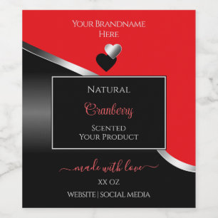Bright Red Black Wavy Silver Hearts Product Labels