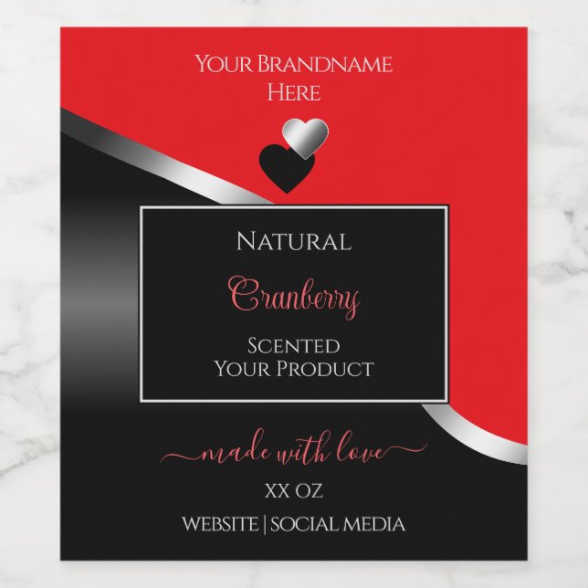 Bright Red Black Wavy Silver Hearts Product Labels (Single Label)