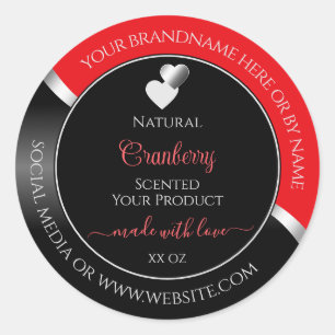 Bright Red Black Wavy Silver Hearts Product Labels