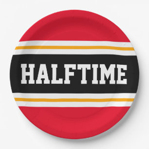 Bright Red Black White Orange HALFTIME Stripes Paper Plates