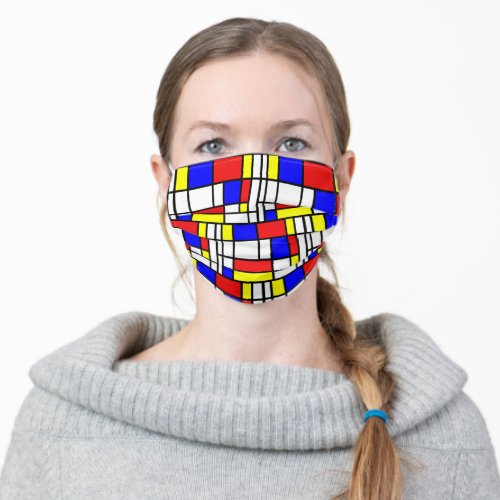 Bright Red Blue White Black Yellow Tile Pattern Adult Cloth Face Mask