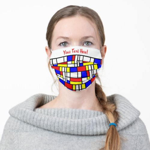 Bright Red Blue White Black Yellow Tile Pattern Adult Cloth Face Mask