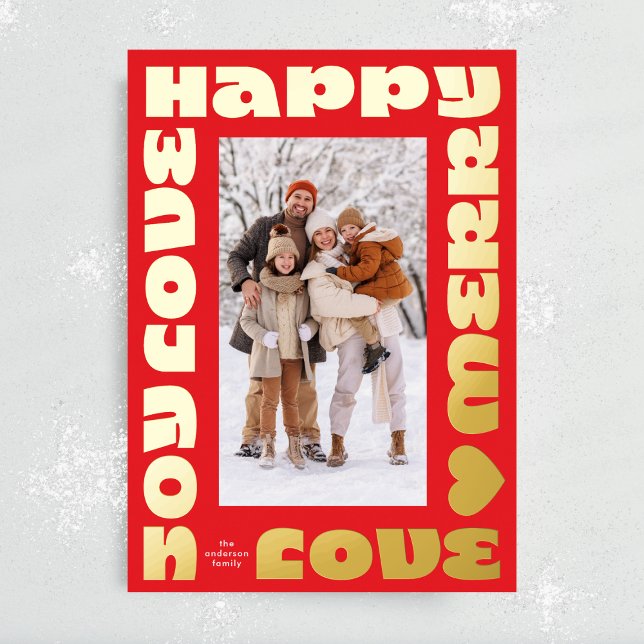 bright red bold gold modern christmas photo foil holiday card (Creator Uploaded)