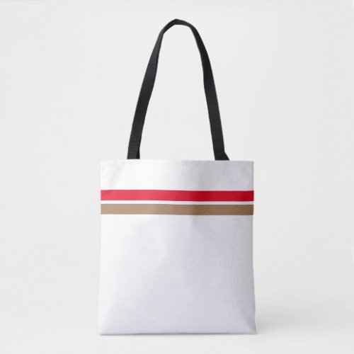 Bright Red Brown Accent Stripes White Background Tote Bag