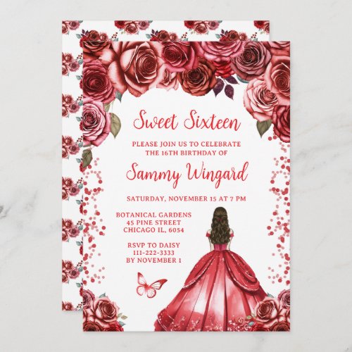 Bright Red Brown Hair Princess Sweet Sixteen Invitation