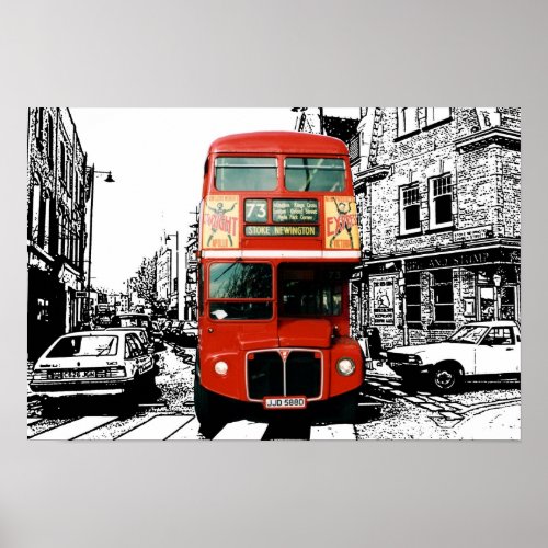 Bright Red Bus in London Poster
