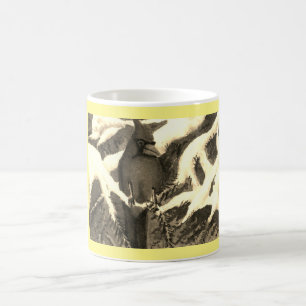 Bright red Cardinal bird in snowy pines Coffee Mu Mug