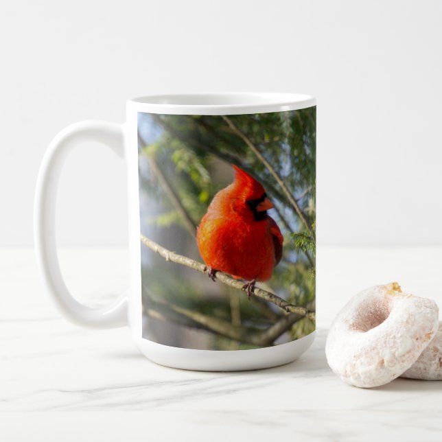 Bright Red Cardinal Coffee Mug (With Donut)