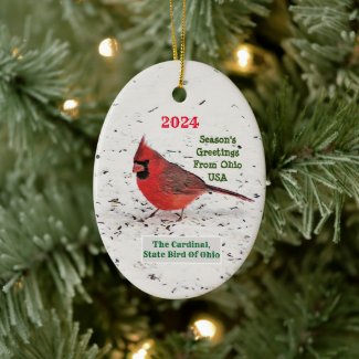 BRIGHT RED CARDINAL IN SNOW/ STATE BIRD OF OHIO