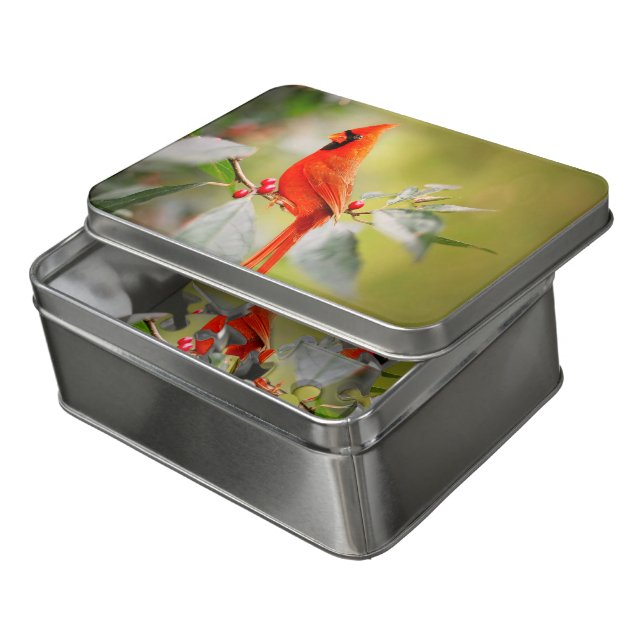 Bright Red Cardinal Jigsaw Puzzle (Lid Open)