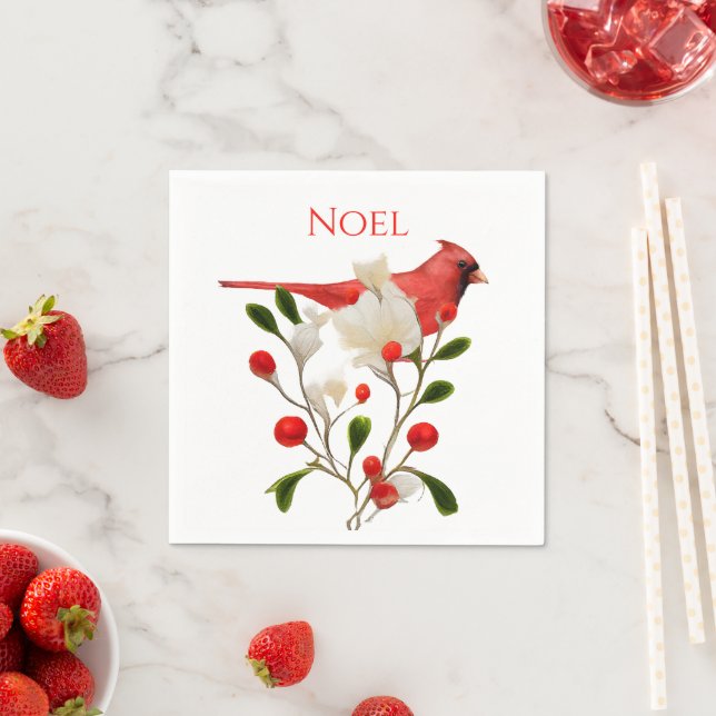 Bright Red Cardinal on a Berry Branch Napkins (Insitu)