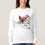 Bright Red Cardinal On Black And White Twigs Sweatshirt at Zazzle